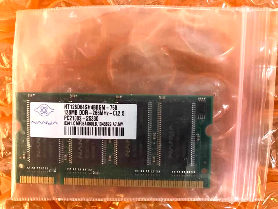 Nanya NT128D64SH4BBGM-75B 128MB DDR SoDimm Non ECC PC-2100 266Mhz Memory Module