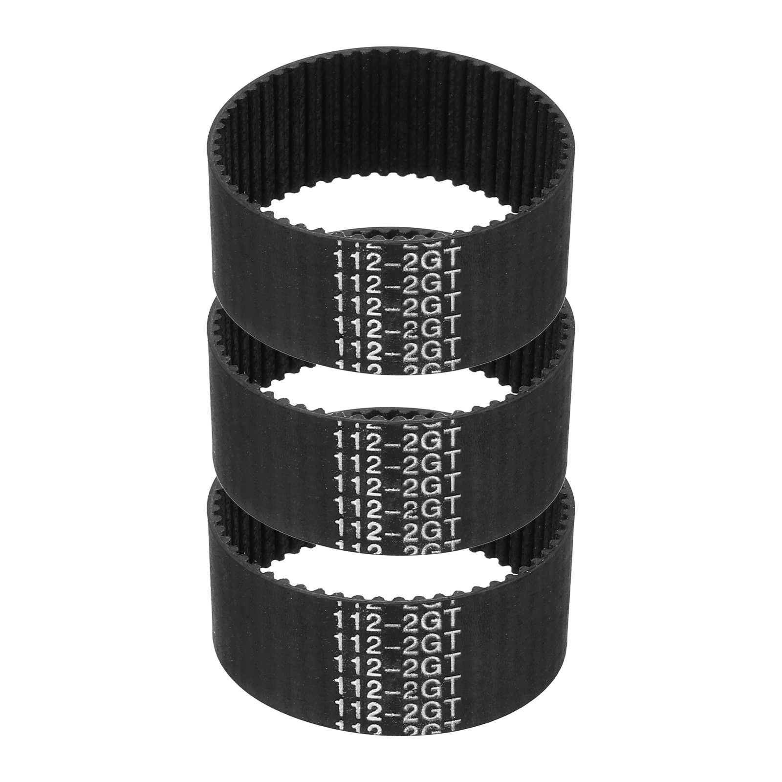 112mm GT-2 Timing Belt, 3pcs 15mm Width 2mm Pitch 3D Printing Closed Loop, Black