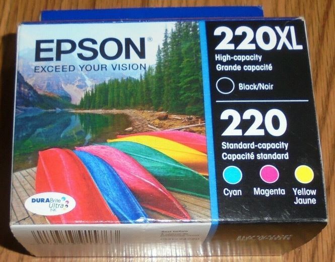 Set of 4 Genuine SEALED Epson 220XL Black 220 Cyn Yel Mag Inkjets 2020-2023