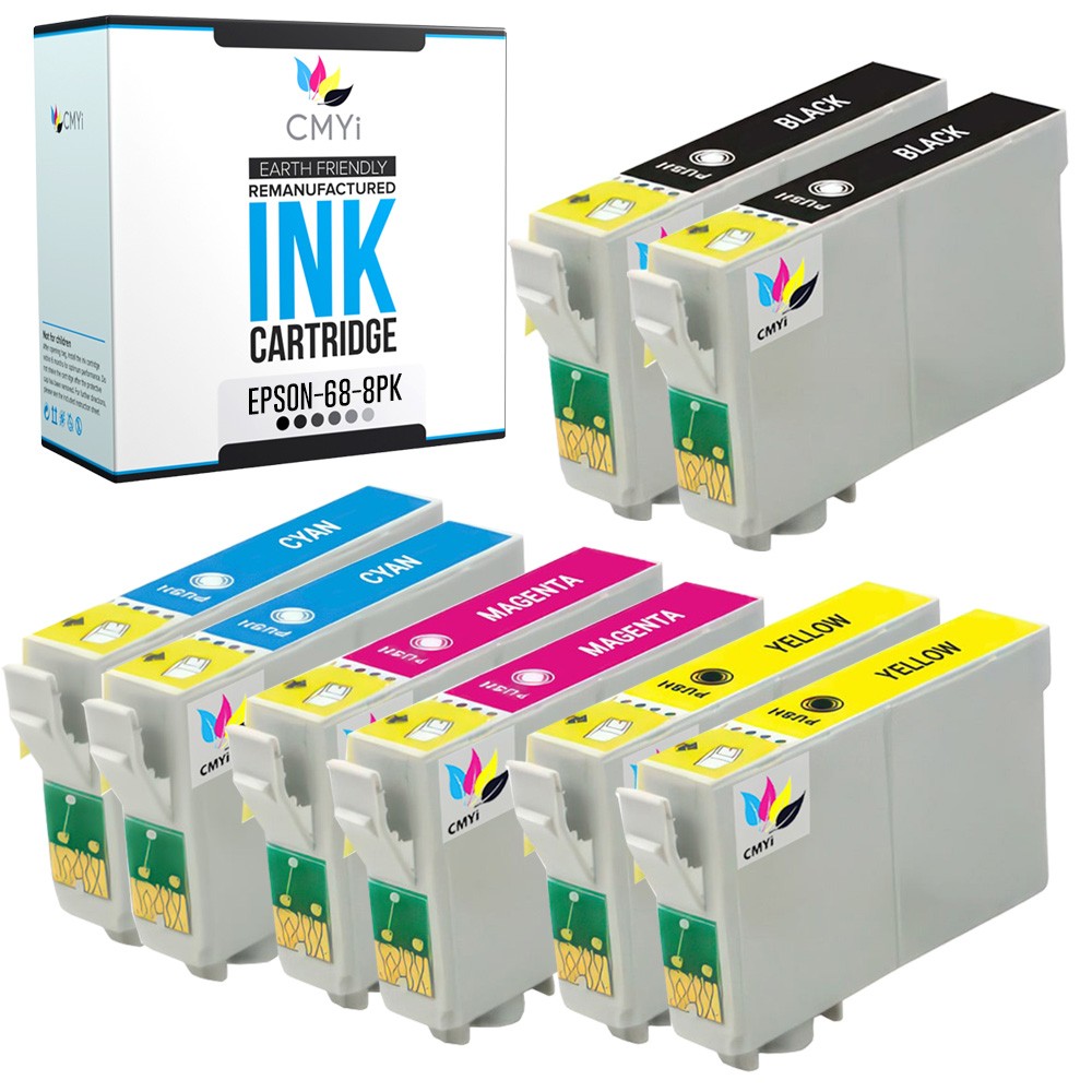 CMYi 8-Pack Compatible Epson T068 Cartridge for Stylus NX615 Workforce 30 500