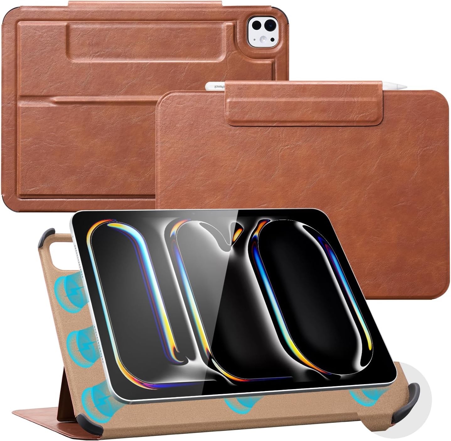 PREMIUM LEATHER iPad Pro 11 Inch M5 M4 Magnetic Case Portfolio/Folio-Brown