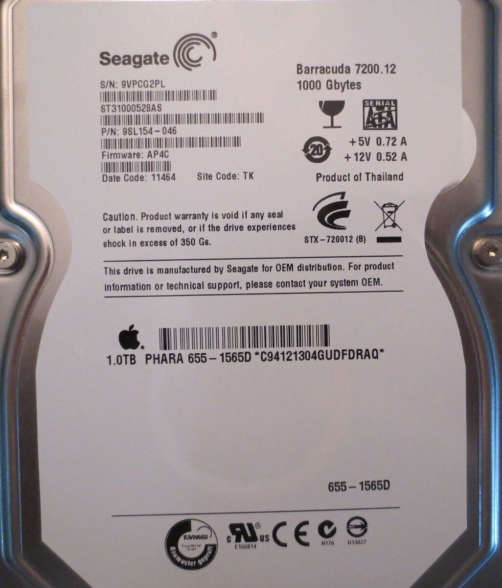 **For Parts Only** Seagate ST31000528AS 9SL154-046 AP4C TK 1000gb Sata 3.5\