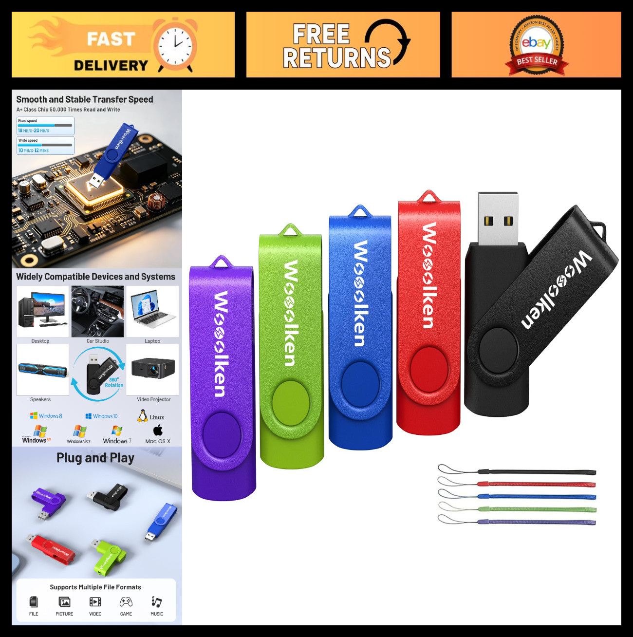 5 Pack 2GB USB Flash Drives, USB 2.0 Memory Sticks for Data Storage & Backup