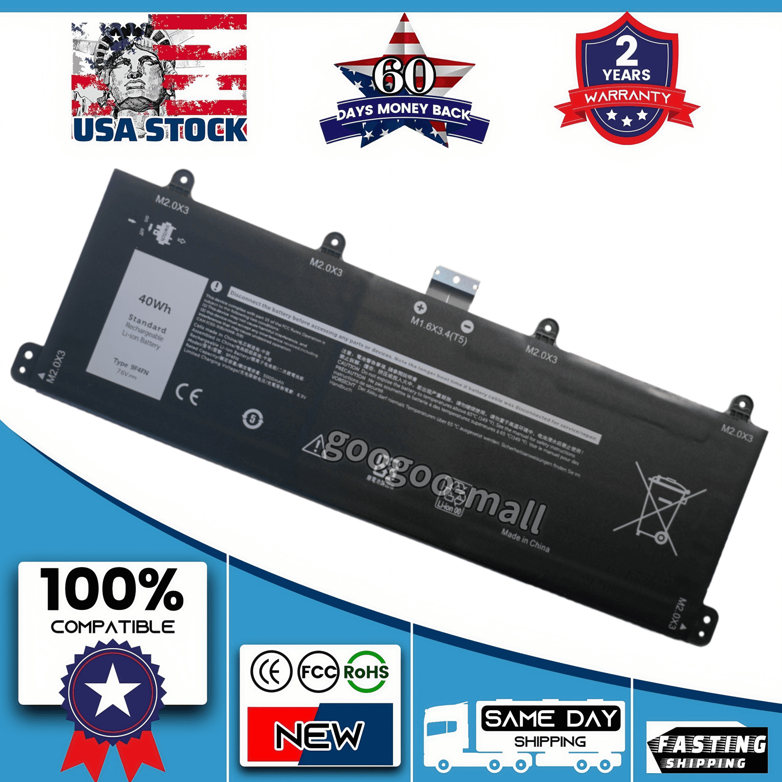 9F4FN Battery for DELL INSPIRON 14 3420 LATITUDE 7320 2-IN-1 2VKW9 8PK6G 09F4FN