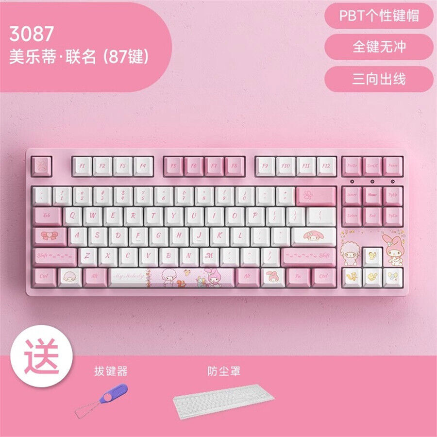Akko My Melody Mechanical PBT Keycaps Keyboard 3087 3108 Wired Game Keyboards##