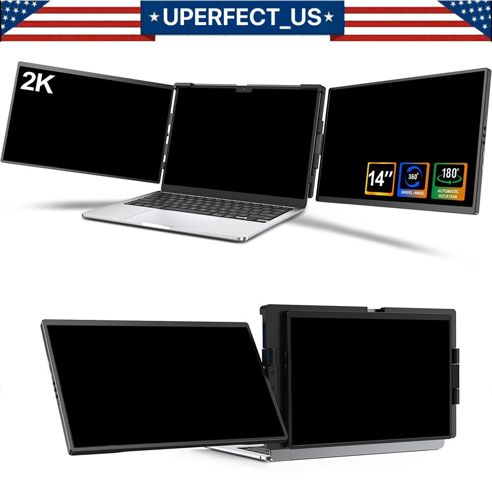 2025 14.0" 2K Dual Portable Monitor Triple Screen 60Hz Gaming Computer Display B