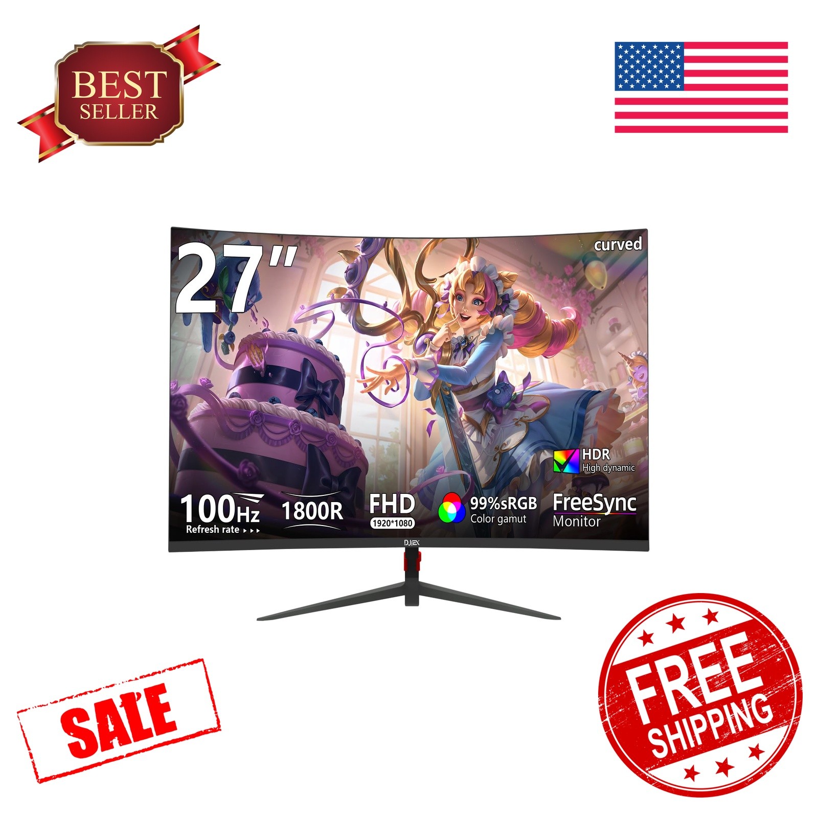 DJiEX 27 inch FHD 100Hz Curved Monitor 1800R