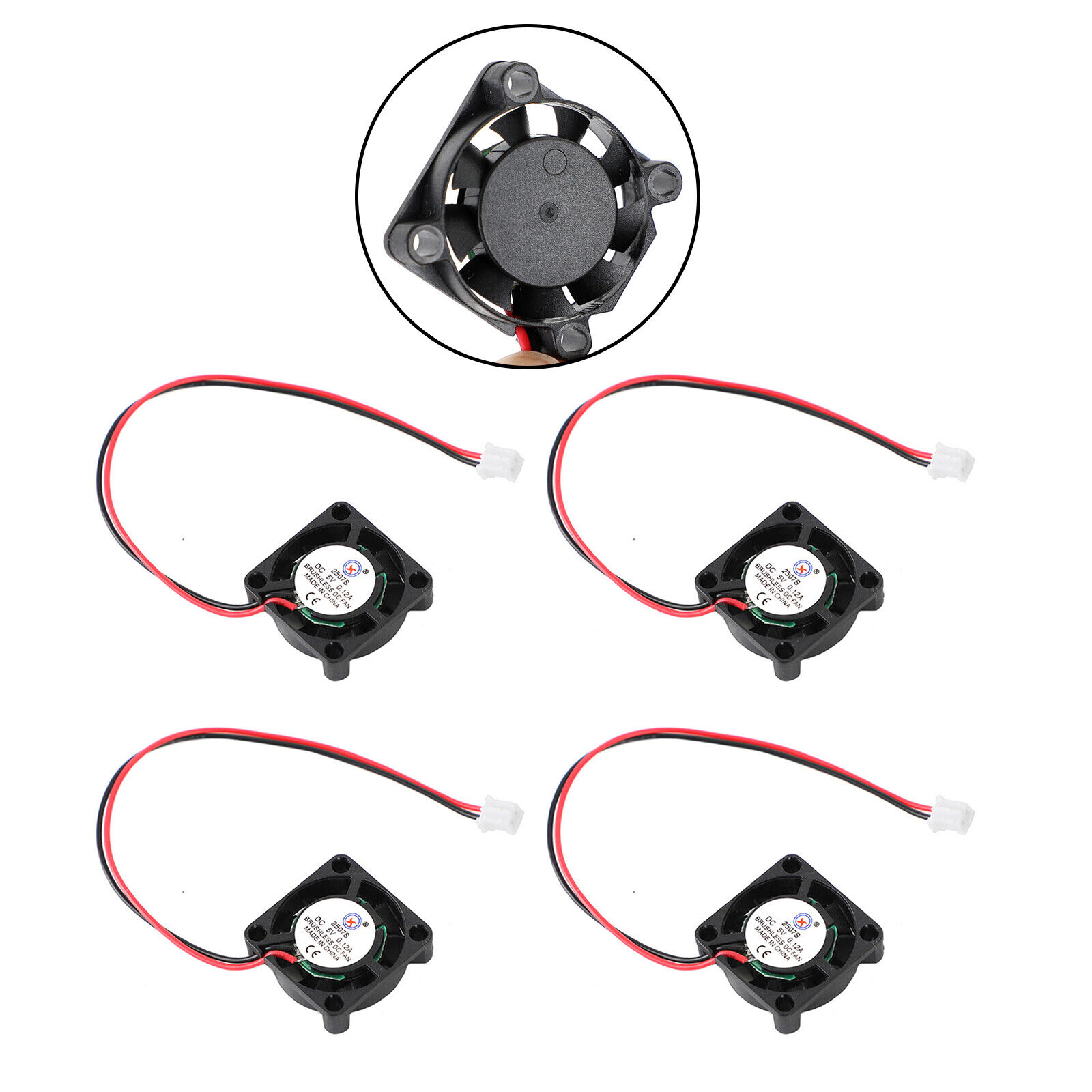 4x Brushless DC Cooling Blower Fan 5V 0.12A 2507S 25x25x7mm Sleeve 2 Pin Wire