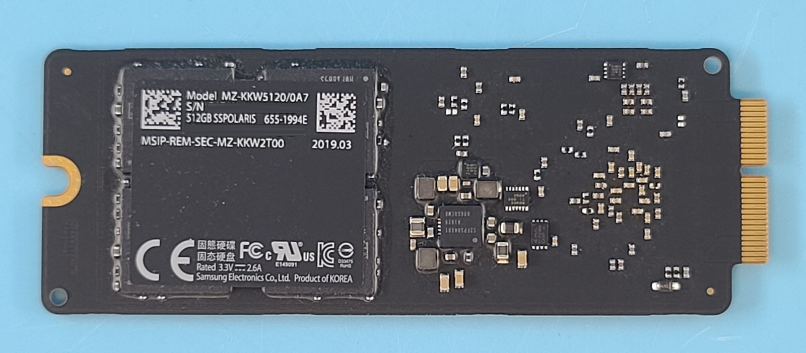 Apple 655-1994E Samsung MZ-KKW5120/0A7  512GB PCI-E 3.0 x4 12+16 Flash Drive