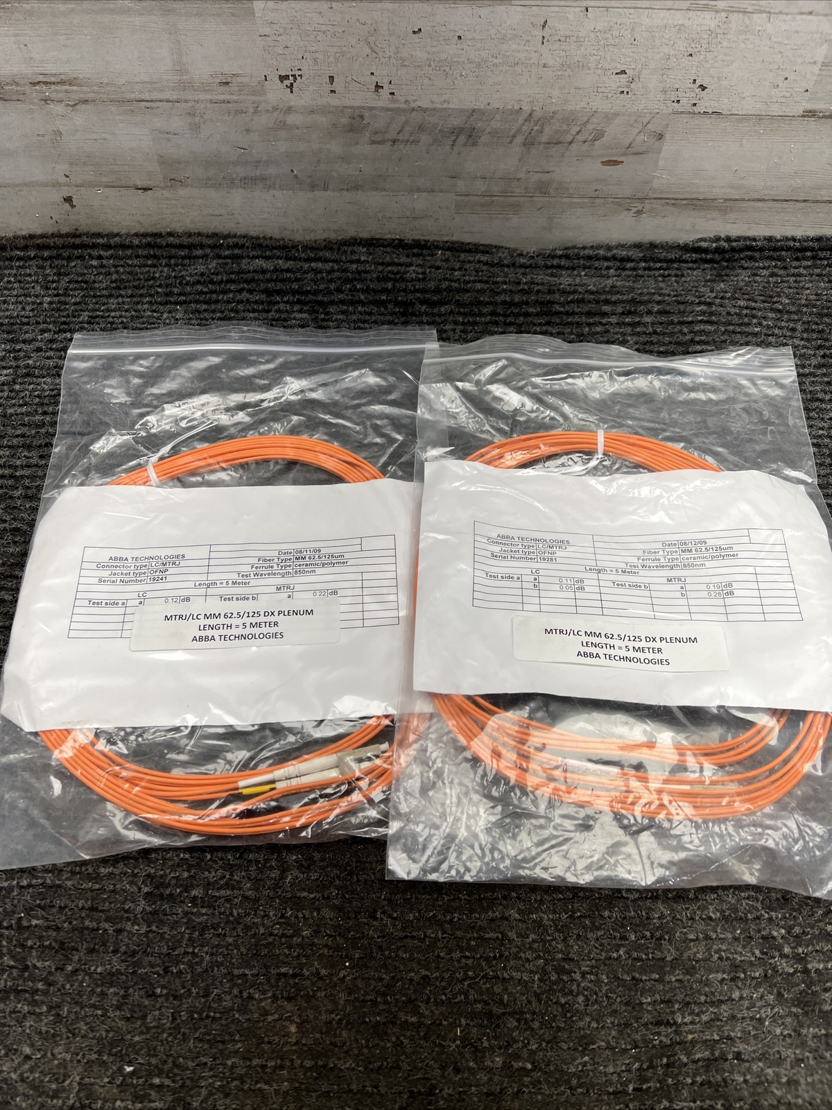 Lot of 2  FIBER LC/MTRJ Fiber Patch Cable Duplex 62.5/125 Fiber Optic 5 Meter