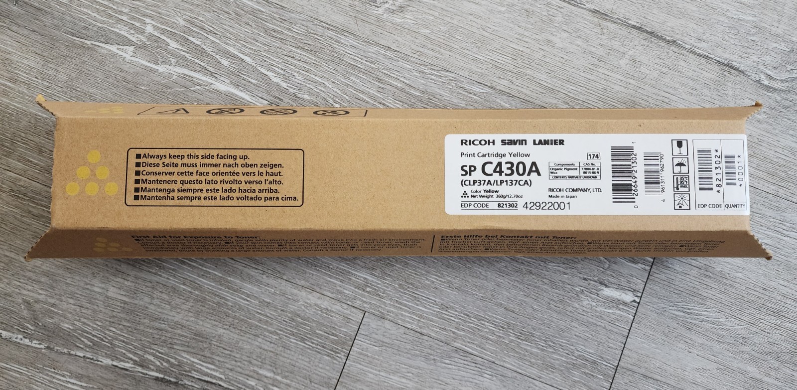 Ricoh Savin Lanier 821302 Yellow Toner Cartridge SP C430A Genuine New Sealed Box