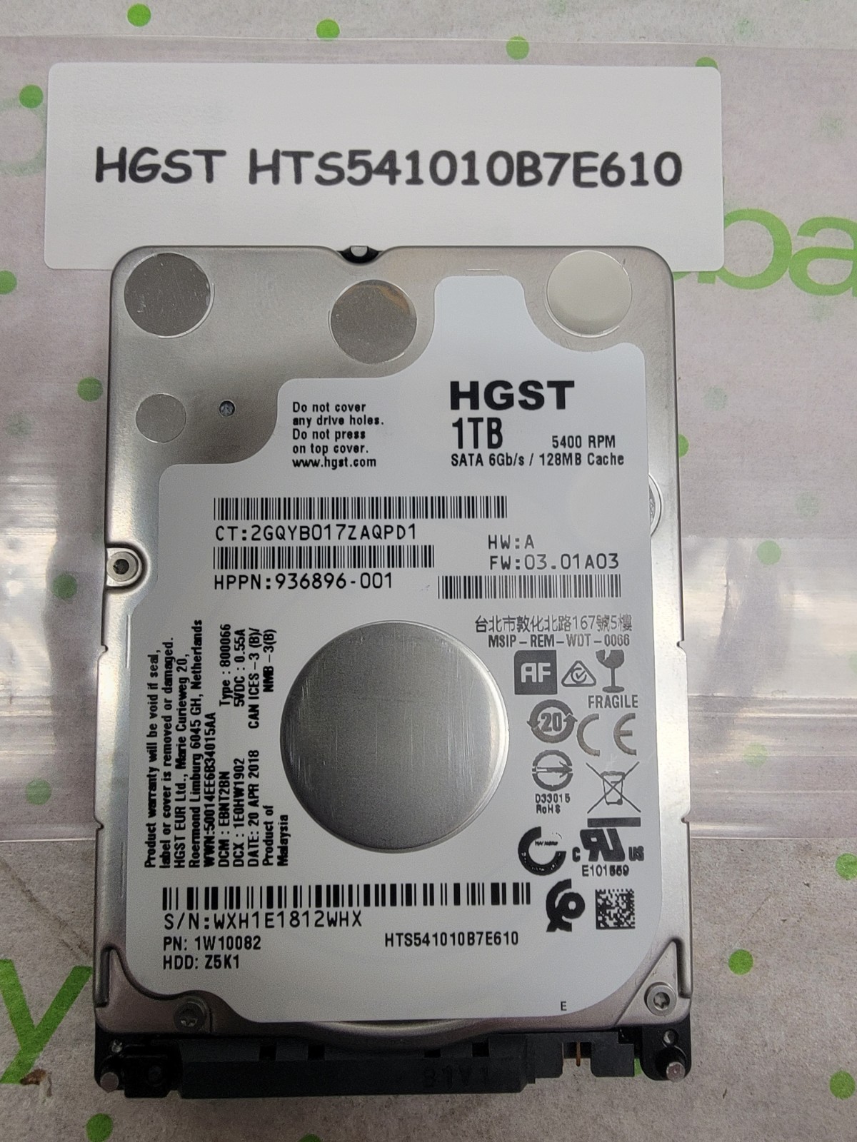 HGST HTS541010B7E610 1TB 5400RPM 2.5" SATA Hard Drive HDD