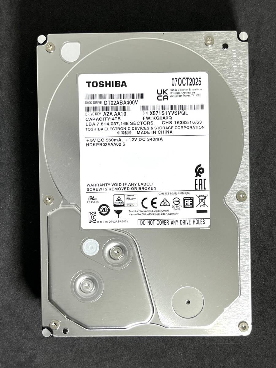 4TB  TOSHIBA / DT02ABA400V 2025 Production [Used: 940h] Good 3.5-inch Internal