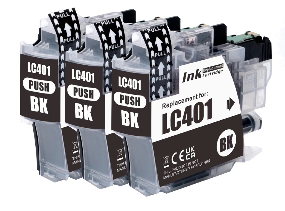 3P Black Print Ink + Chip fits Brother LC401 MFC-J1010DW MFC-J1012DW MFC-J1170DW