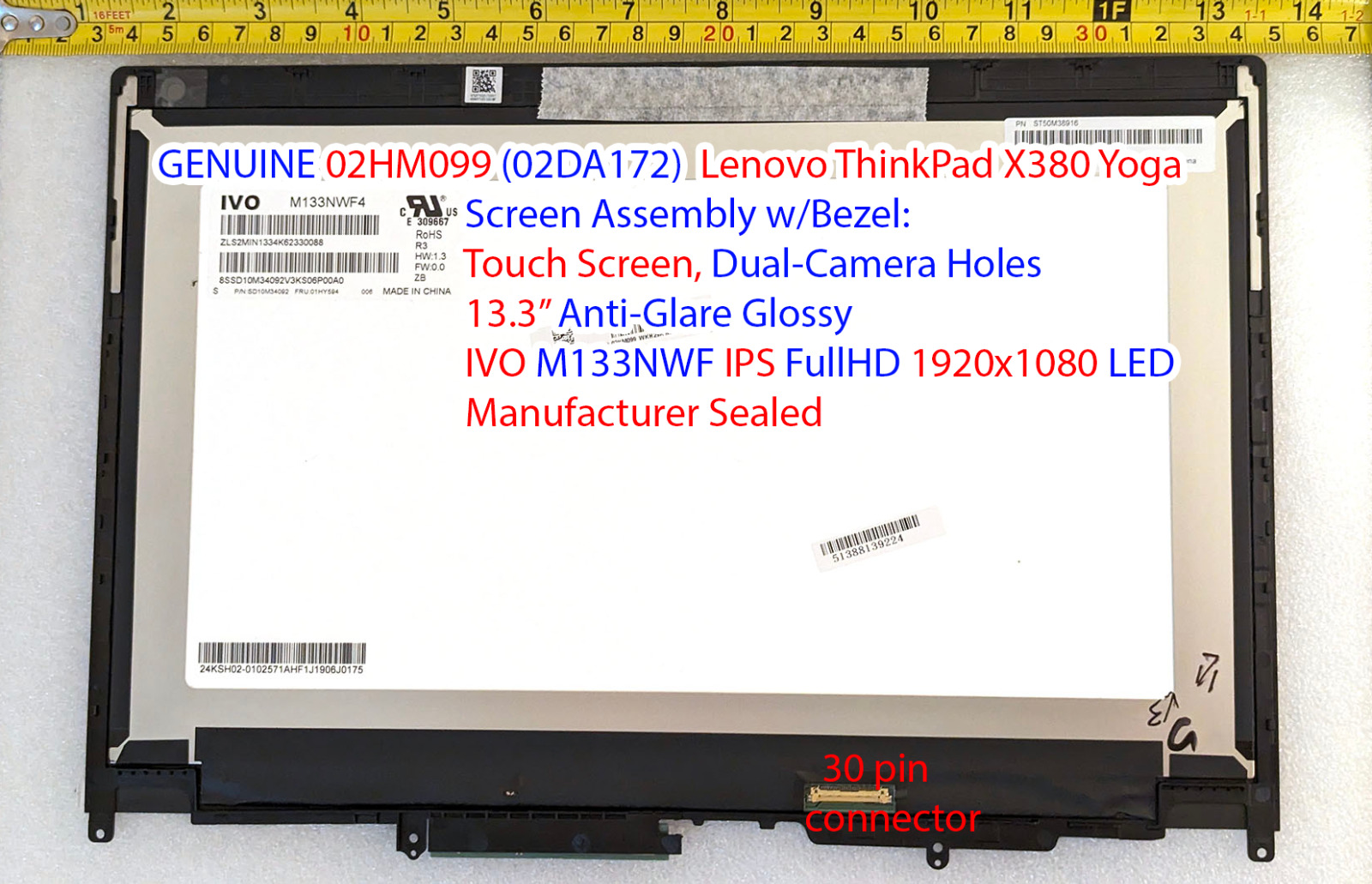 GENUINE 02HM099 Lenovo ThinkPad X380 Yoga Screen + Touch + Bezel w./IR 02DA172