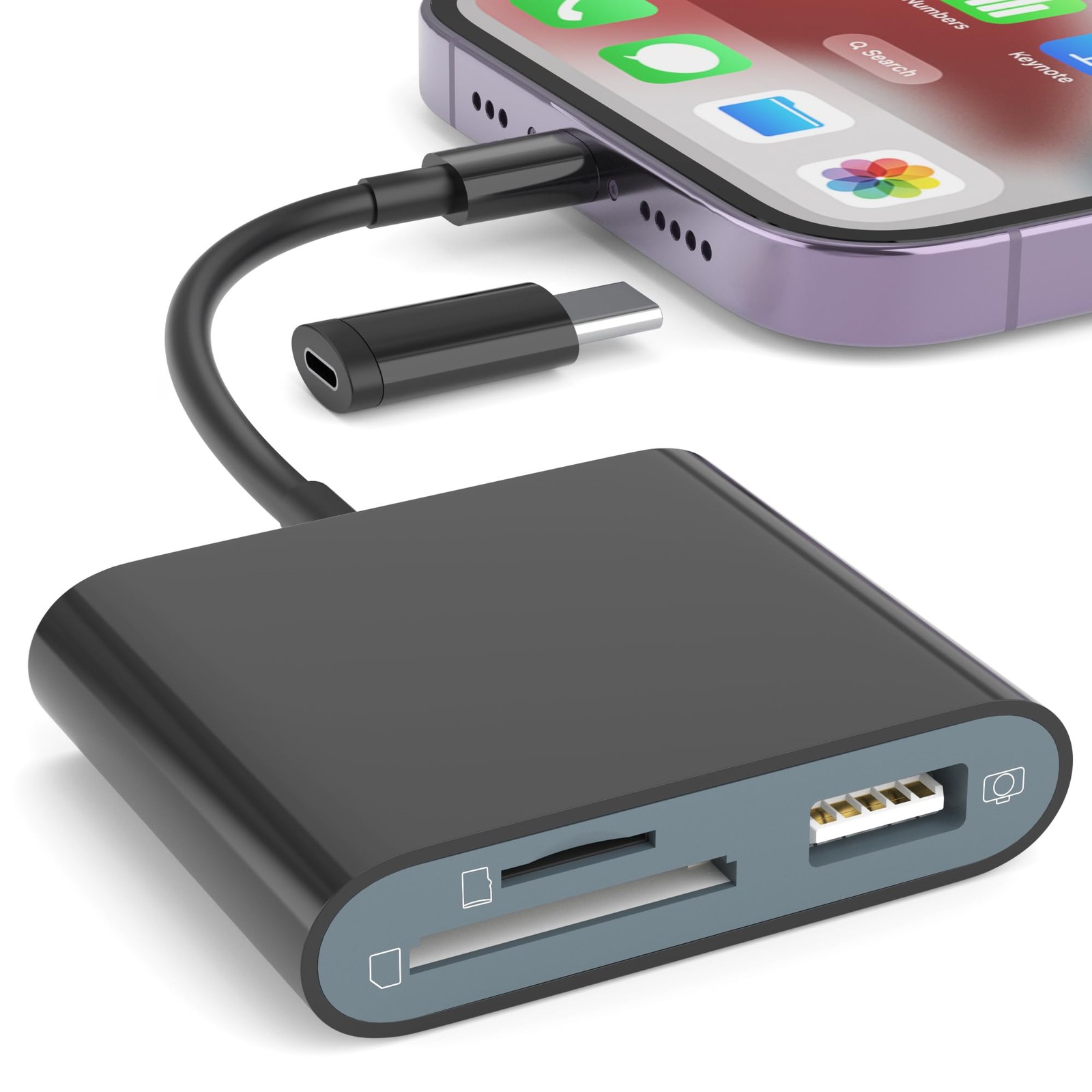 SD Card Reader for iPhone, Memory Card Reader with USB-C to Light-ning Adapte...