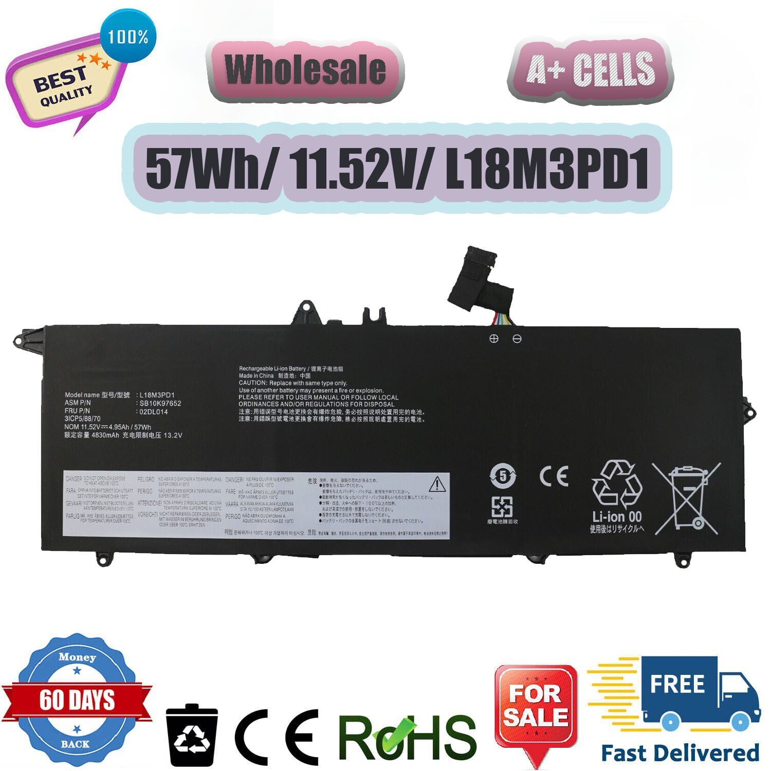 L18M3PD1 BATTERY FOR LENOVO Thinkpad T14S T490S T495S L18L3PD1 L18C3PD1 02DL014