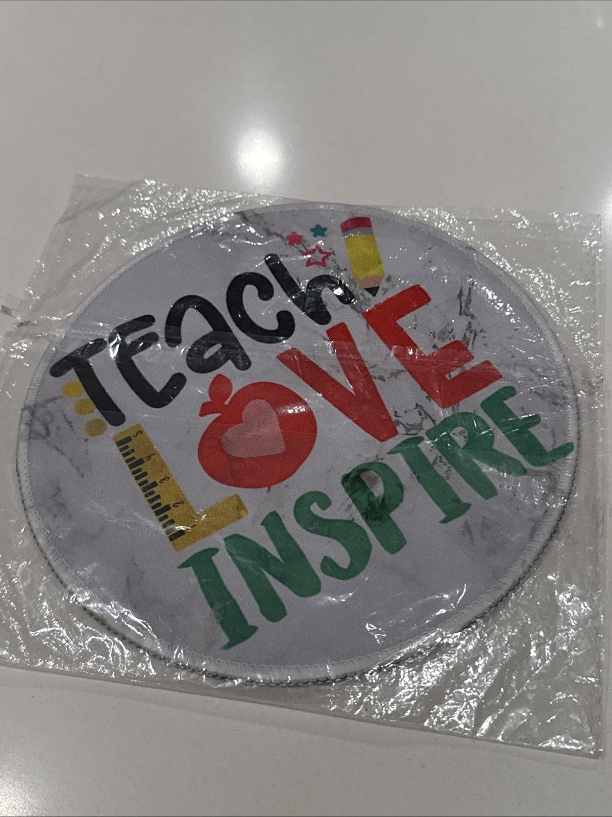 Teach Love Inspire Round Mouse pad with Non-Slip Rubber Teacher Gift