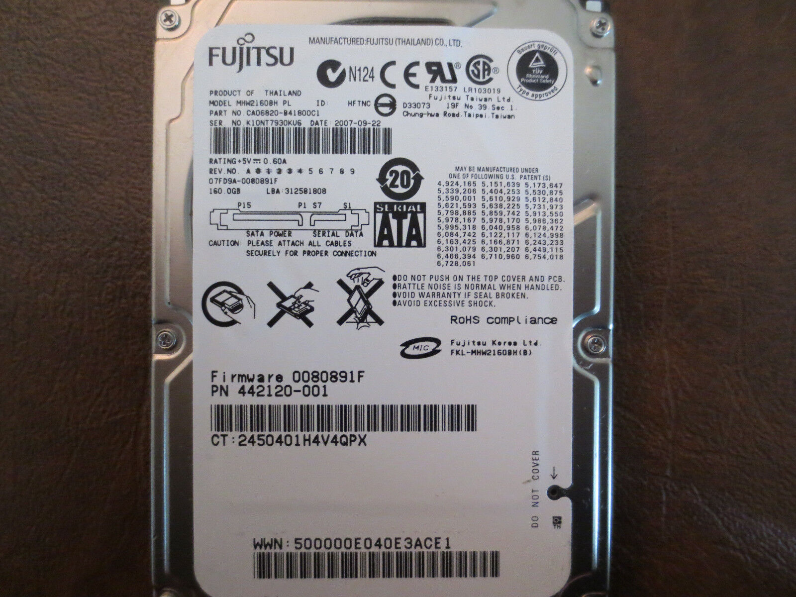 Fujitsu MHW2160BH PL (CA06820-B41800C1) 07FD9A-0080891F 160gb 2.5