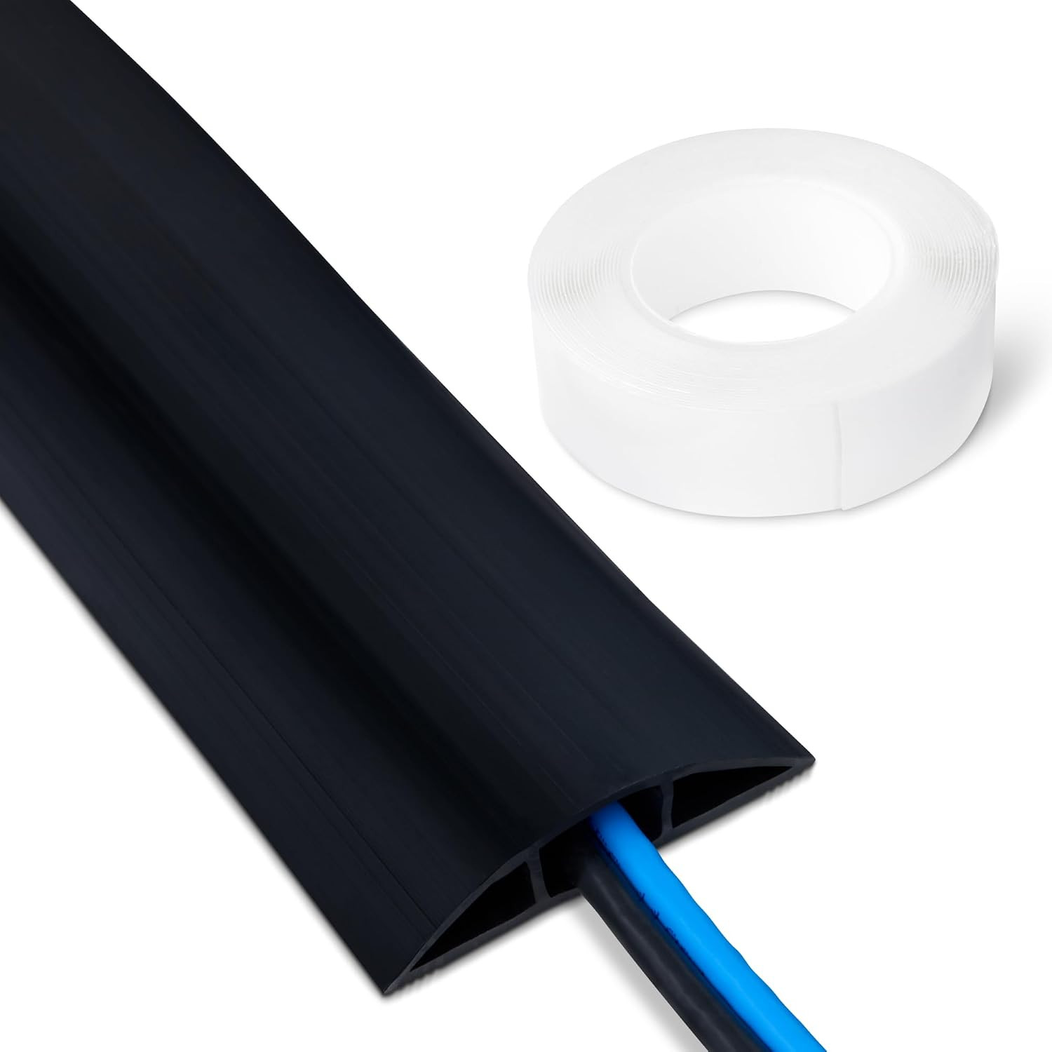 Floor Cord Cover, 6Ft Length, 2.6" Diameter, Cable Protector, Black