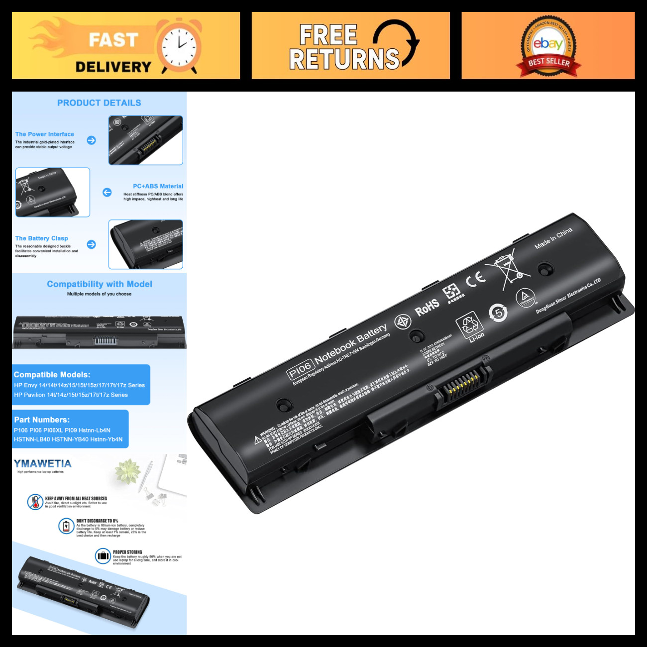 High-Capacity 47WH Laptop Battery Replacement for HP Envy, Pavilion, TouchSmart
