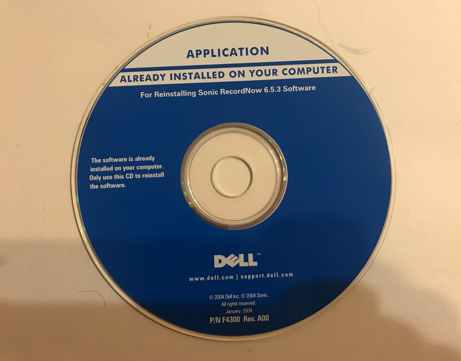 DELL Application CD For Reinstalling Sonic RecordNow 6.5.3 Software P/N F4300