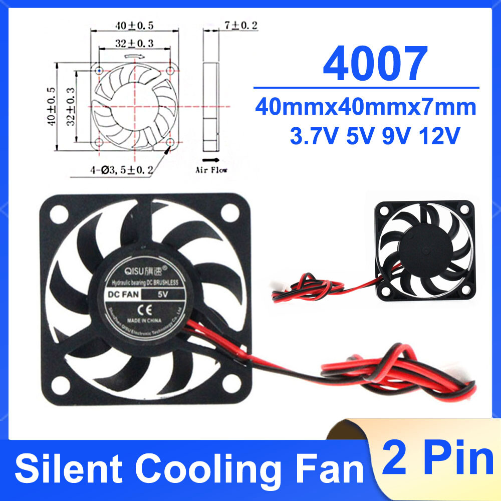 40mm DC Fan 4007 Brushless Silent Cooling Fan Cooler DC 3.7V 5V 9V 12V 2 Pin
