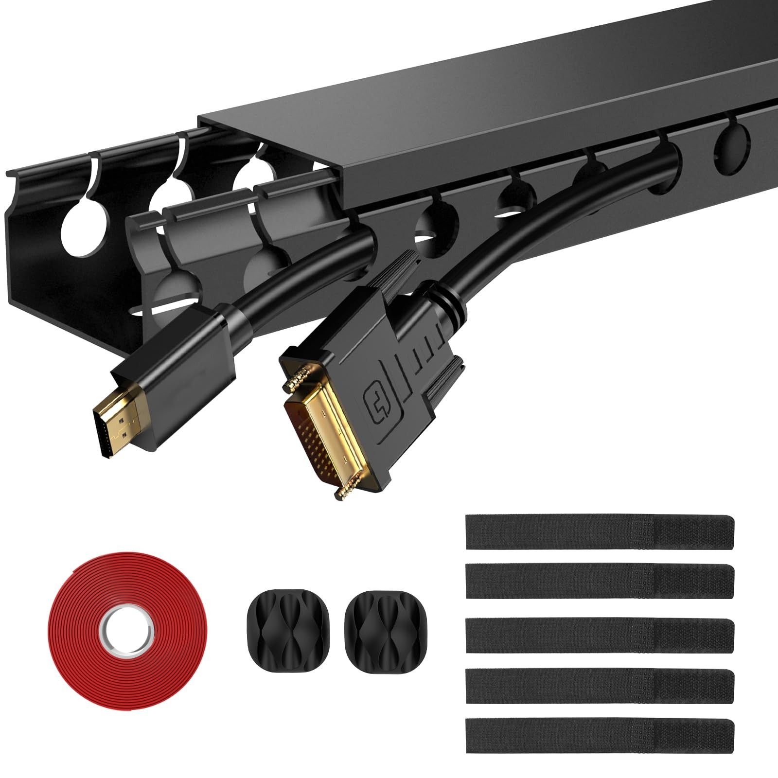Updated Cable Raceway Kit - 77 (5x15.4) Inch Open Slot Wire Covers for Cords, Un