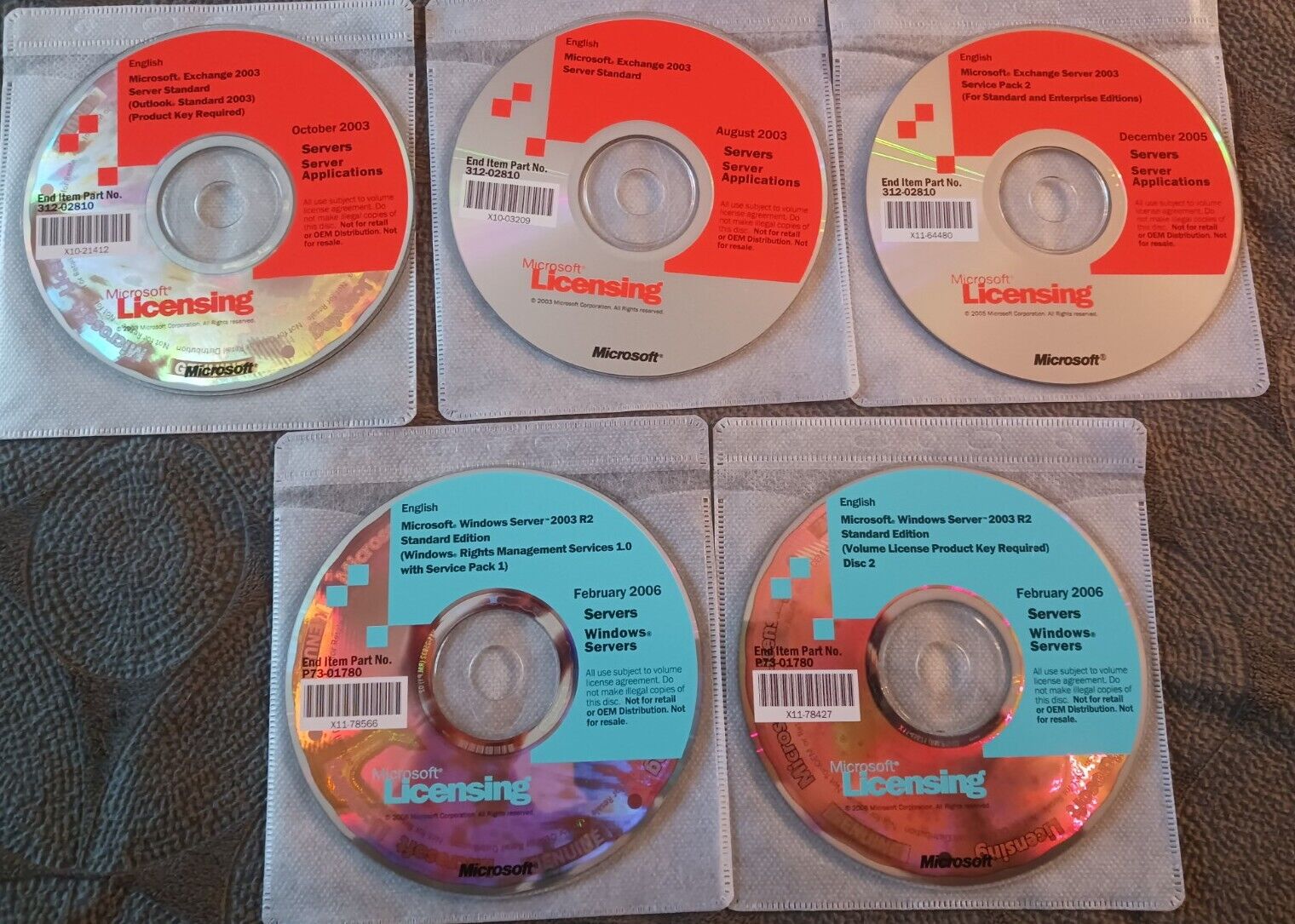 '5' Microsoft Licensing Servers/Server Applications Discs - VTG Software 2003/05