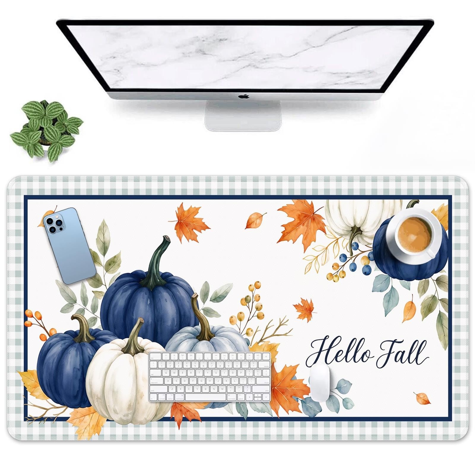 Britimes Large Mouse Pad, Mouse Pad, 31.5 x 15.7 Inch, Navy Blue Pumpkin | Fa...