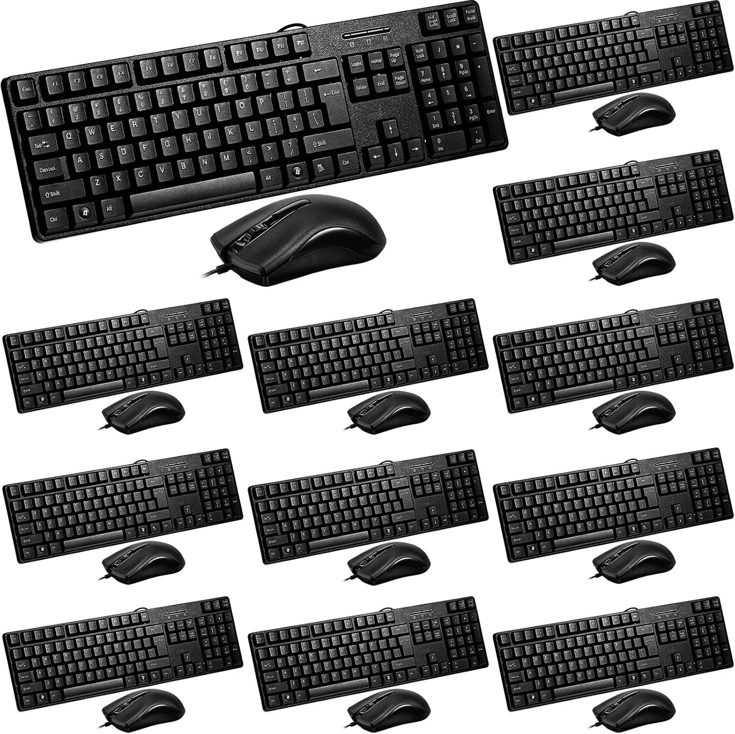 12 Pcs USB Wired Keyboard and Mouse 6 Wired Mouse 6 Corded Full Size Keyboard fo