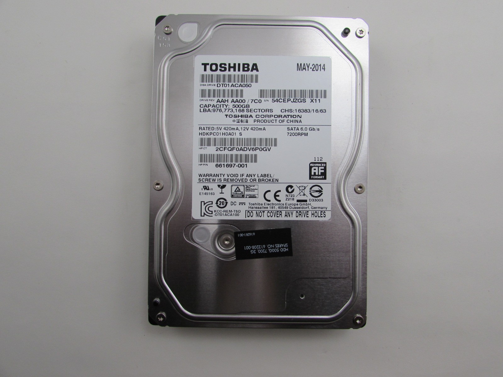 Toshiba DT01ACA050 500GB 7200 RPM 32 MB SATA III Hard Drive HDD HP 661697-001