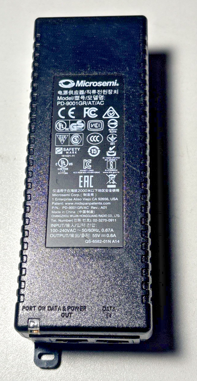 Microsemi PowerDsine 9001GR Gigabit PoE Injector PD-9001GR/AT/AC