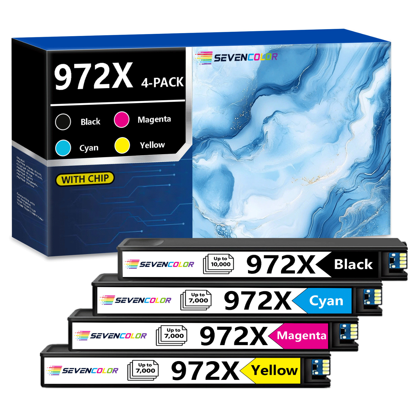 972X PageWide Color and Black High Yield Toner Set | 4-Pack, K/C/M/Y