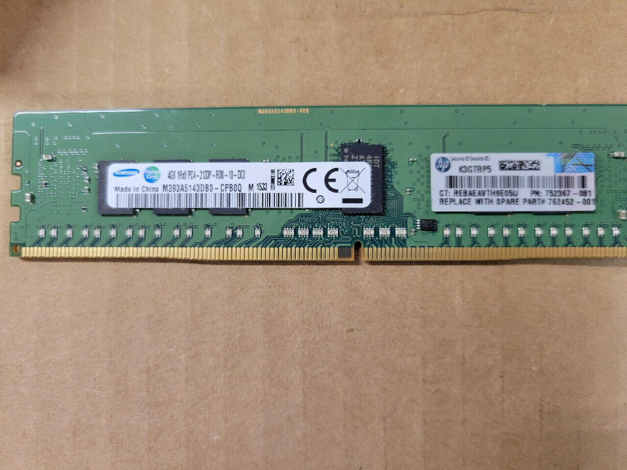 HP 752367-081 4GB PC4-17000P DDR4-2133 1RX8 ECC Server Memory DIMM G9 HPE server