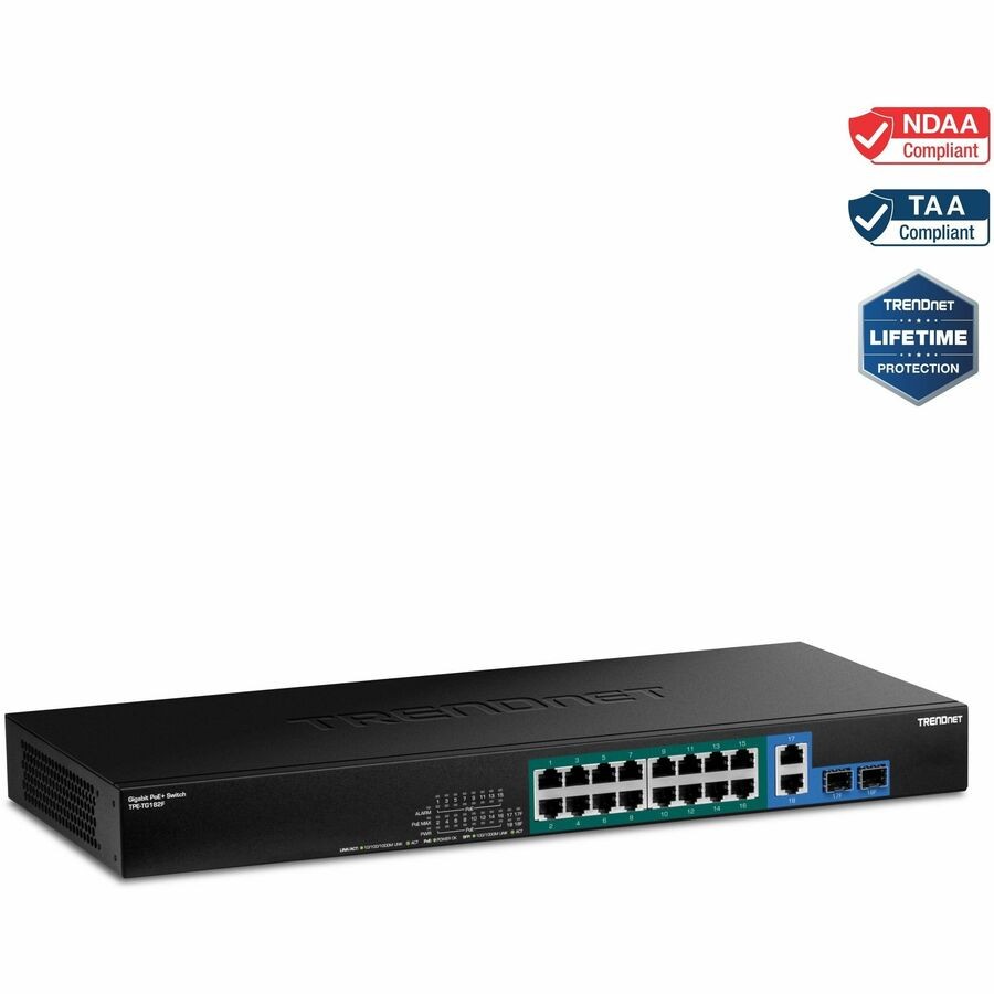 TRENDnet 18-Port Gigabit High Power Poe+ Switch; 16 X Gigabit Poe+ Ports; 2 X