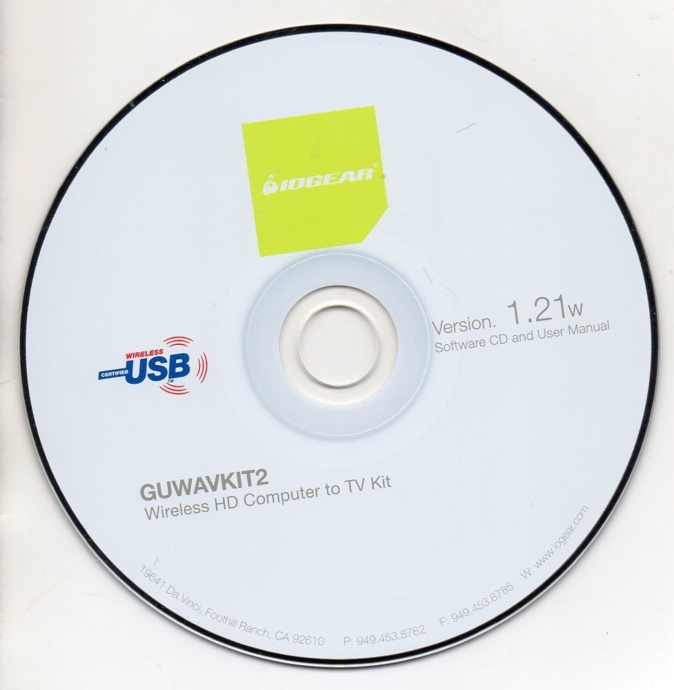 IOGEAR WIRELESS HD COMPUTER TO TV KIT (GUWAVKIT2) SOFTWARE CD & USER MANUAL
