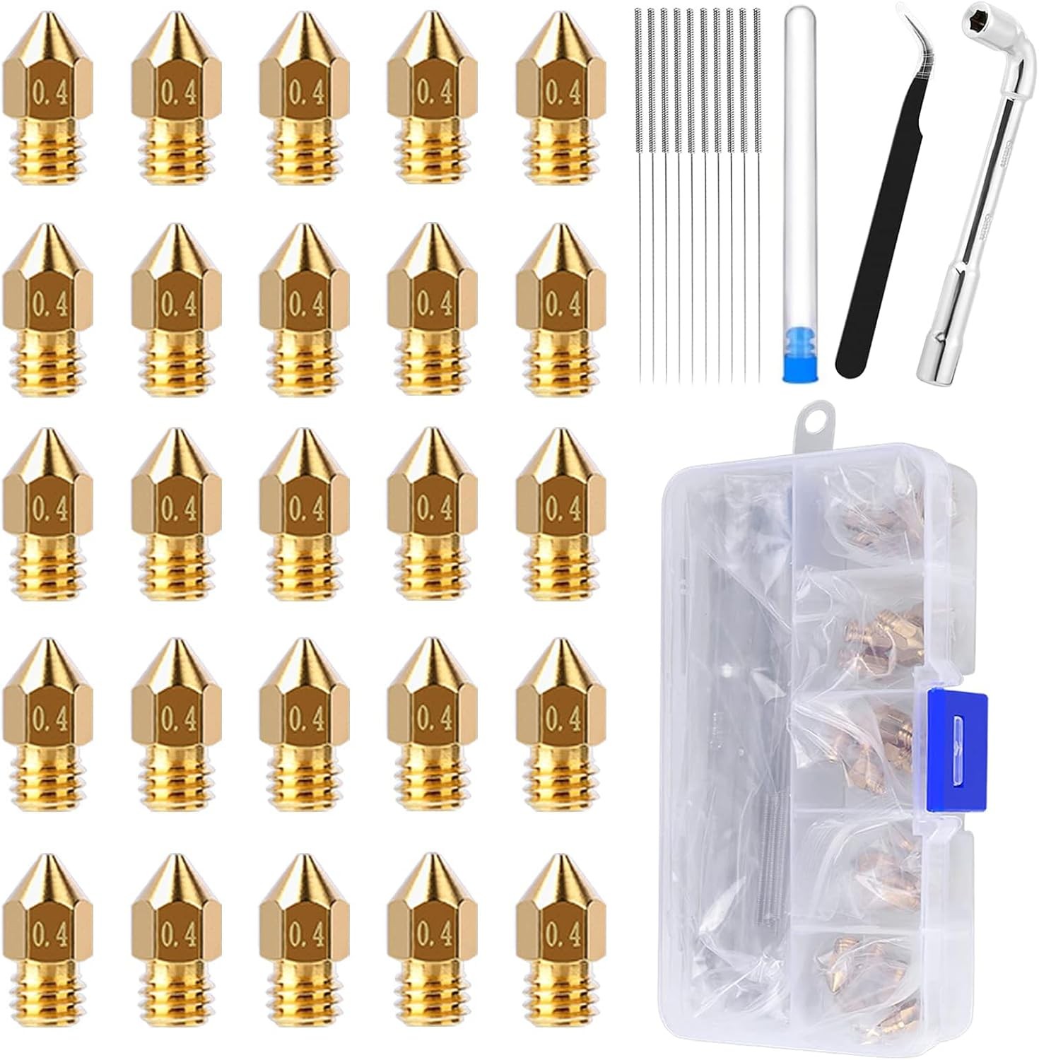 25PCS MK8 Ender 3 V2 Nozzles 0.4MM, 3D Printer Brass Hotend Nozzles with DIY