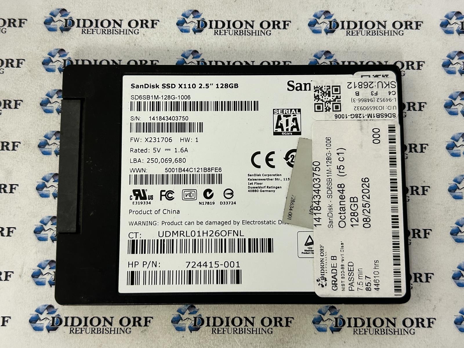 SANDISK X110 128GB 2.5" SATA SSD SD6SB1M-128G-1006, Grade B, SKU 26812