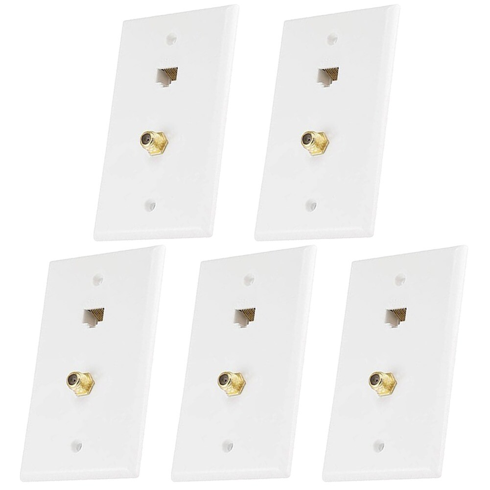 5x Cat5E RJ45 Ethernet & F Type Coax Cable Coupler Wall Plate Gold Plated White