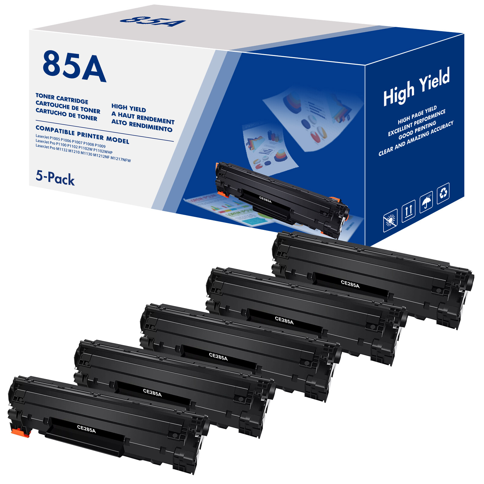 5PK CE285A Toner Cartridge Black For HP 85A LaserJet ProP1005 P1006 P1102 P1102w