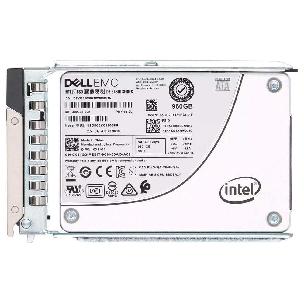 Compatible 0X31G3 Dell Intel D3-S4610 960GB SATA 6G 2.5"SSD With G14/15/16 Tray