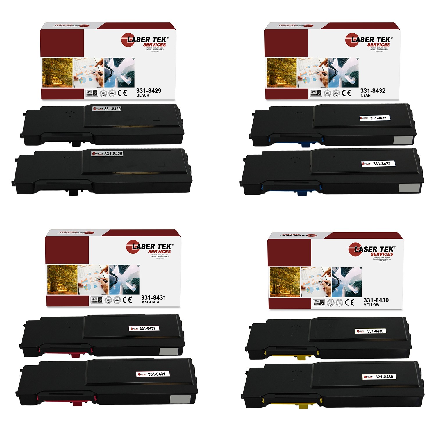 8Pk LTS C3760 B C M Y Compatible for Dell C3760dn C3760n Toner Cartridge