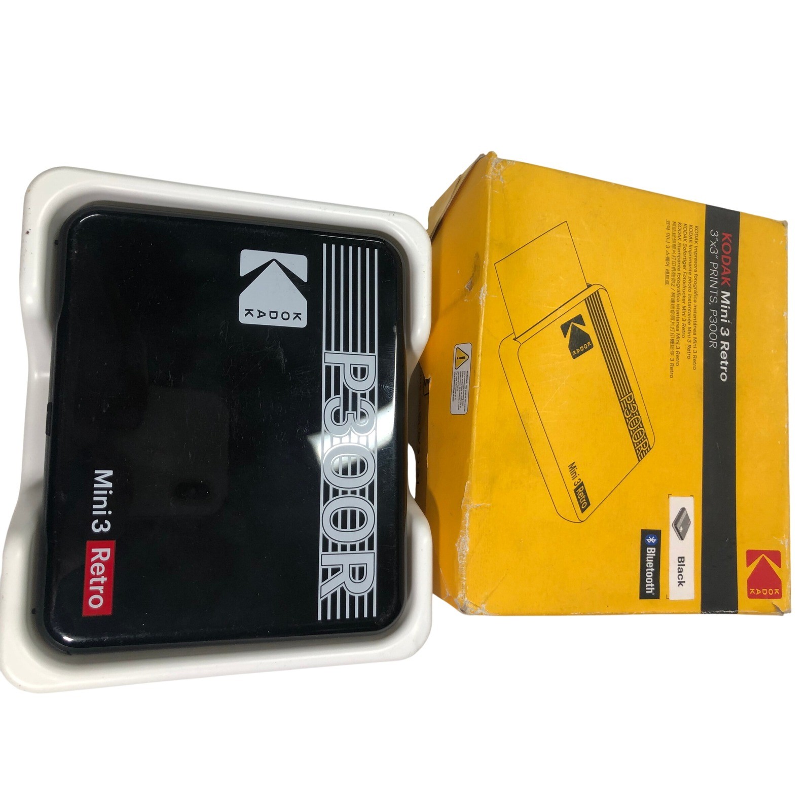 Kodak Mini 3 Retro P300R Portable Photo Printer Black Bluetooth 3x3 Square Print