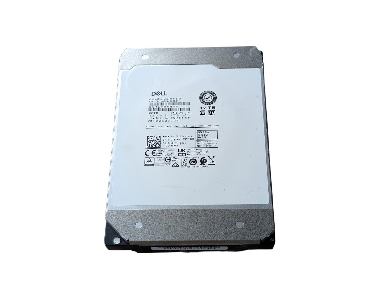 Dell 12TB 753F0 SATA 6Gb/s 3.5" Hard Drive MG07ACA12TEY