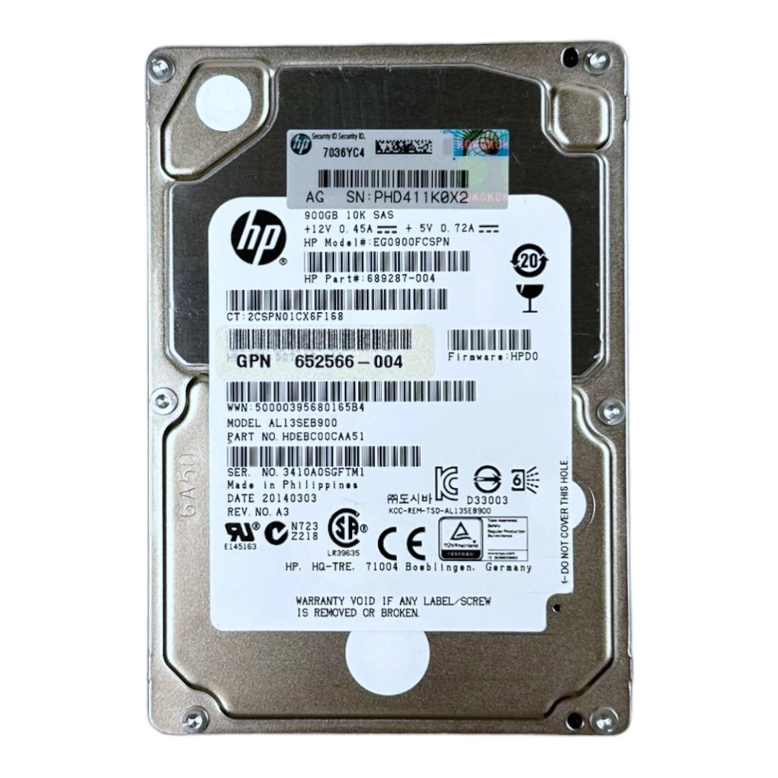 P 900GB 2.5" SAS 10K Hard Drive EG0900FCSPN 689287-004 AL13SEB900