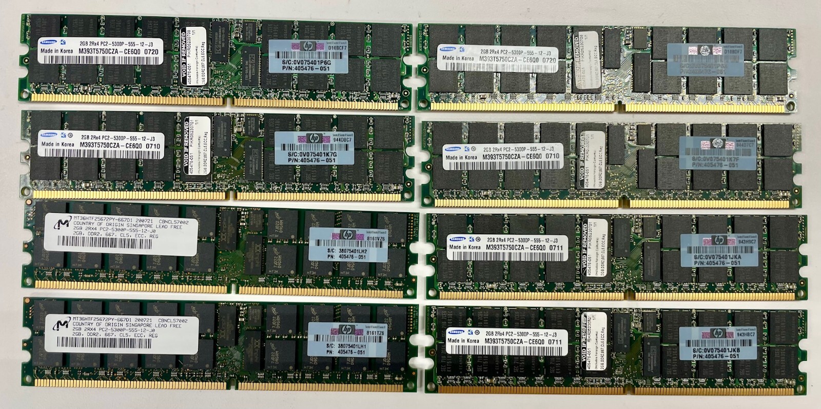 LOT 8x2GB 16GB HPE 405476-051 2GB DDR2-667Mhz REG ECC SAMSUNG/MICRON 432668-001