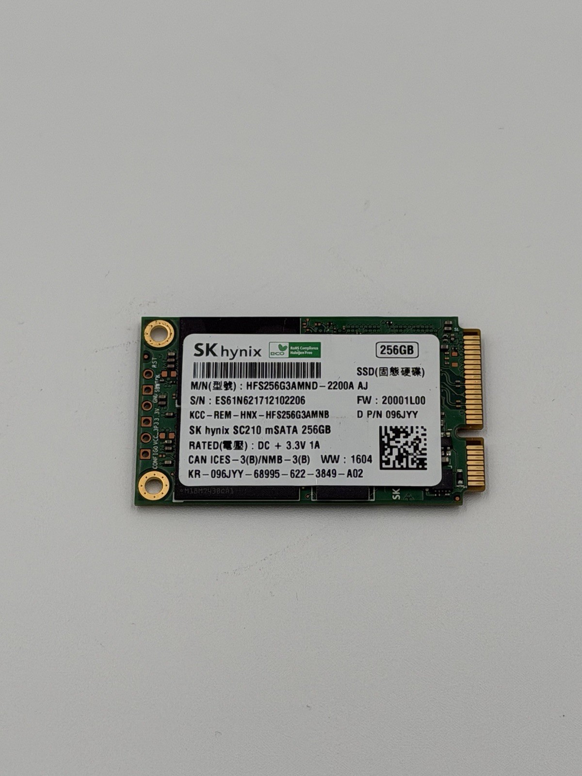 256GB SKhynix SC210 HFS256G3AMND-2200A AJ mSATA SSD | Tested
