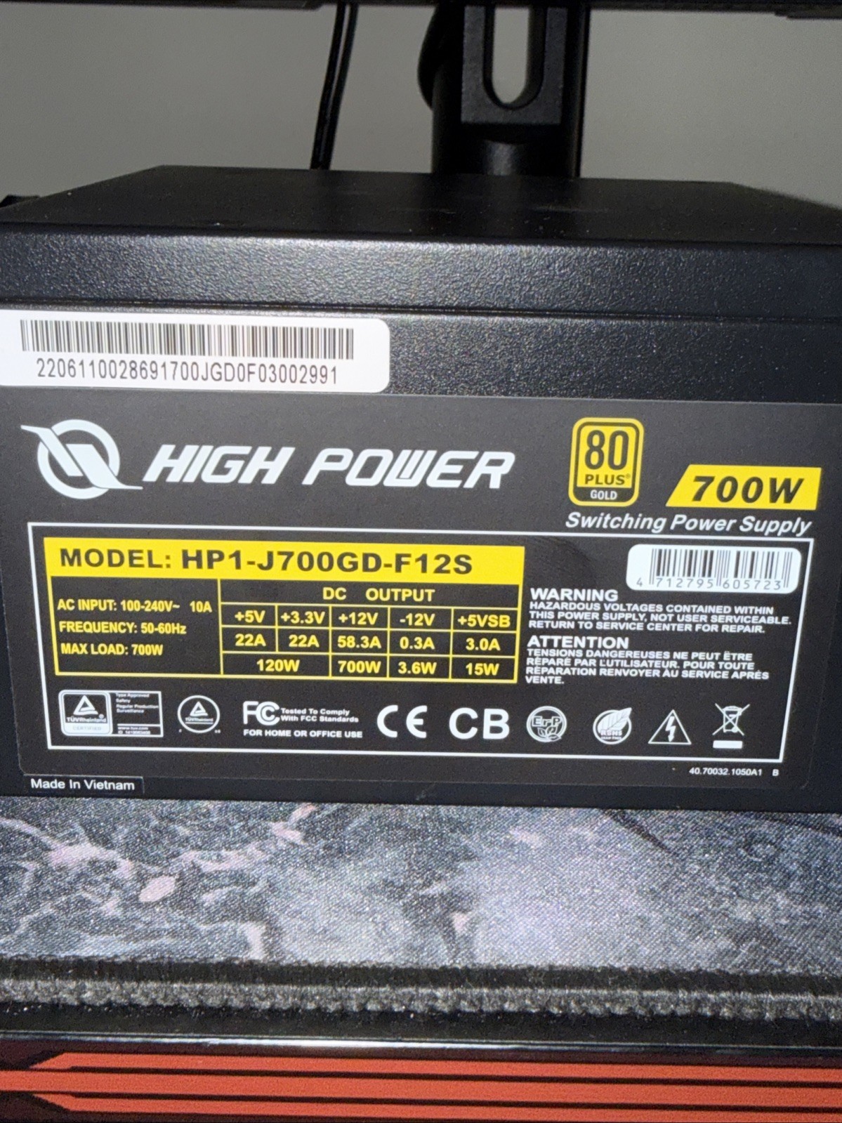 High Power 700W 80+ Gold ATX Power Supply for Desktop PC