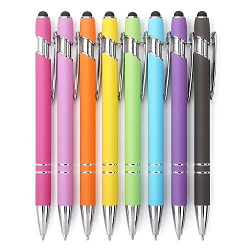 8 Pack 2-In-1 Stylus Retractable Ballpoint Pen for Touch Screens